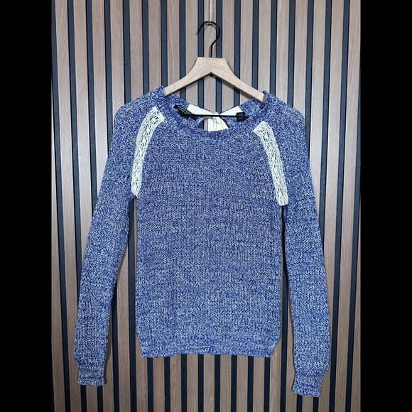 Scotch & Soda Sweater 1 / S Womens Blue Tweed Pullover Back Tie Selon Marie - Picture 1 of 8